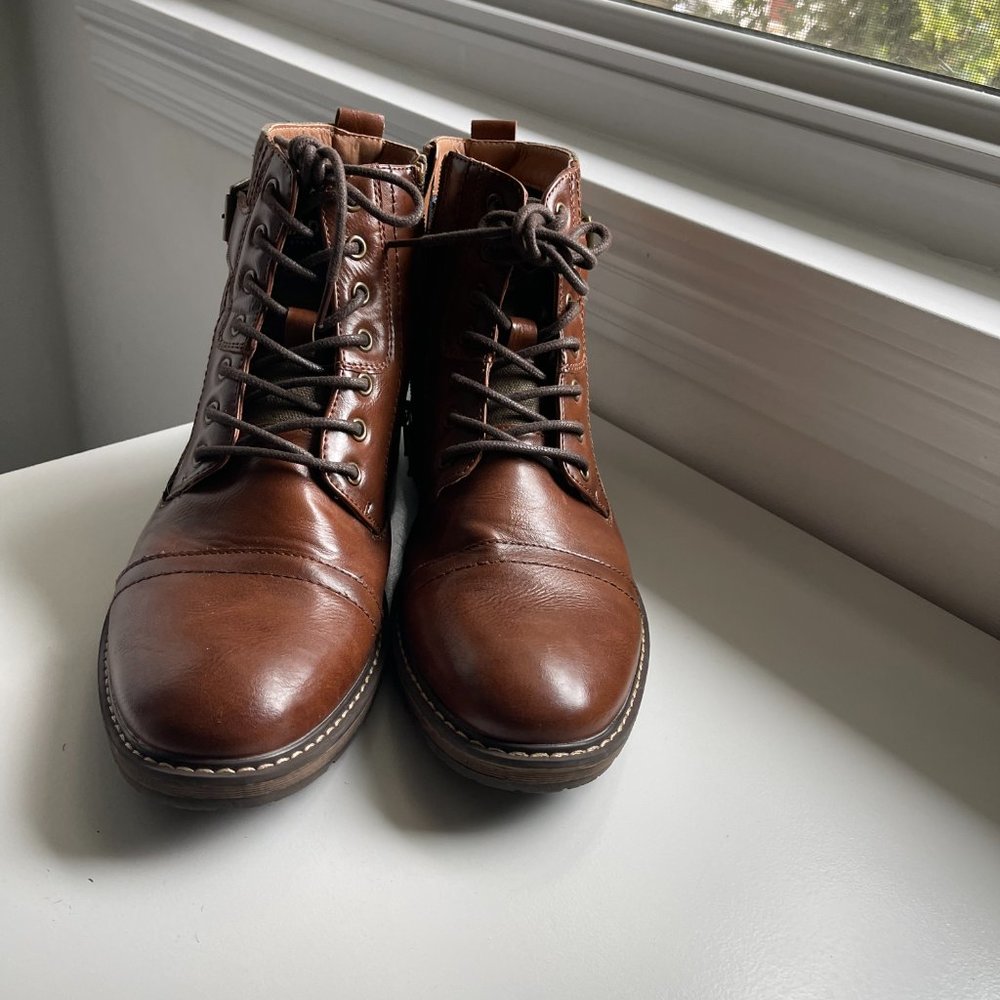 STEVE MADDEN MADDEN Tannin Cap Toe Boot, Main, color, COGNAC  Size 10